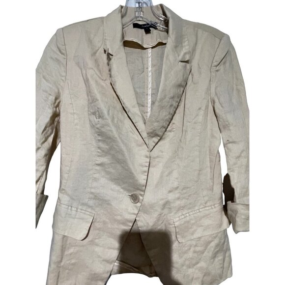 Papaya Ya Ramie Women's Rolled Up Sleeves Single Button Linen Blazer Y2K Size M - Picture 2 of 6